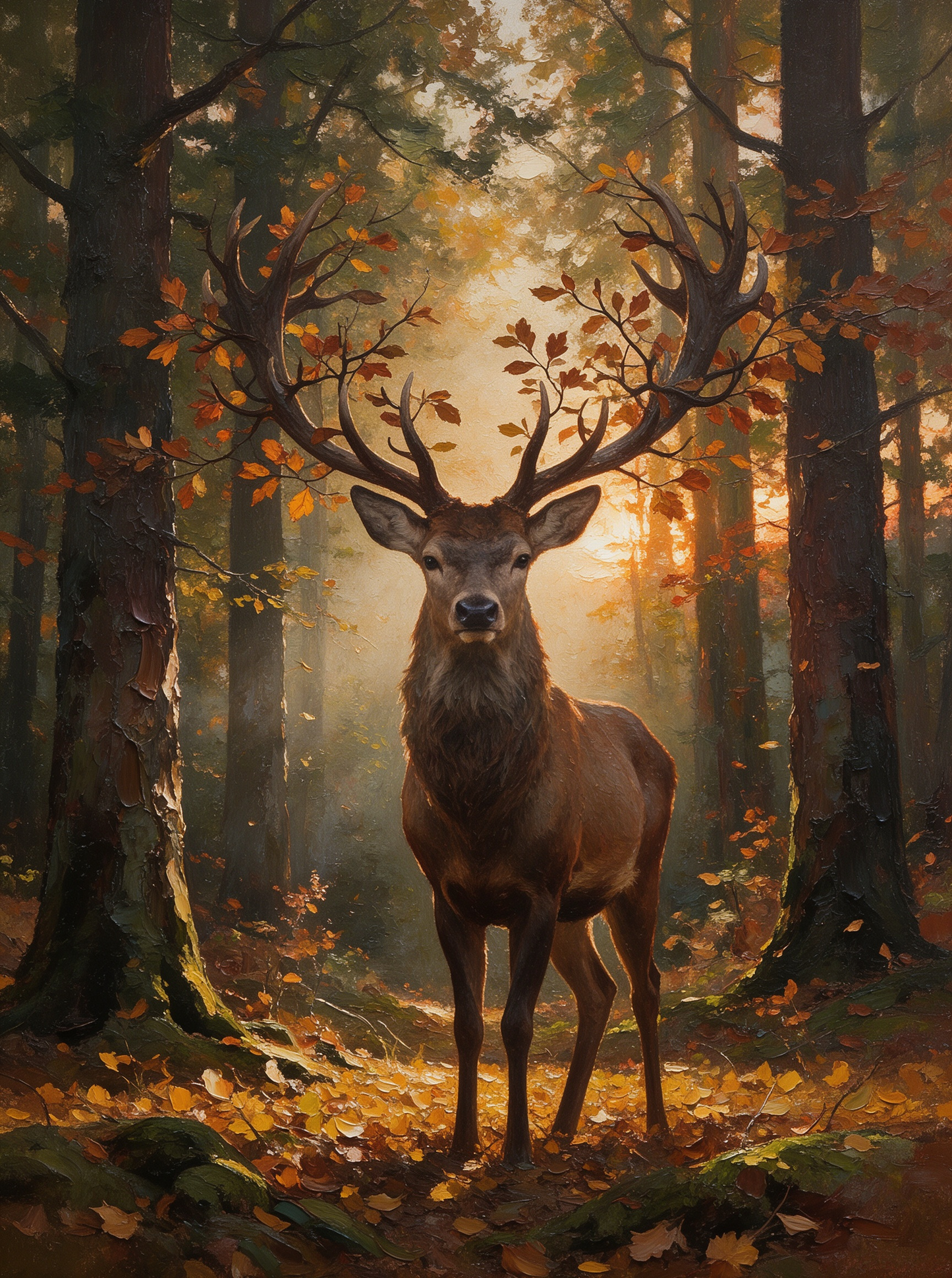 Snowy Mountain Stag Oil Painting