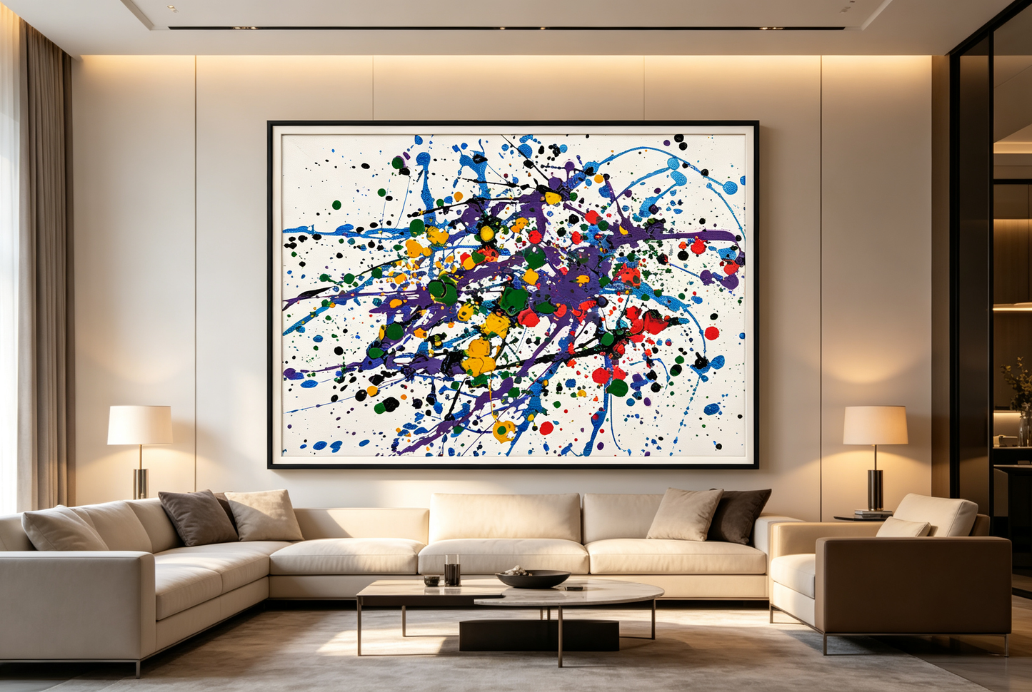 Colorful drip and splatter abstract oil painting on a white ground