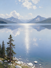 Pine Forest Lake Sunset Landscape