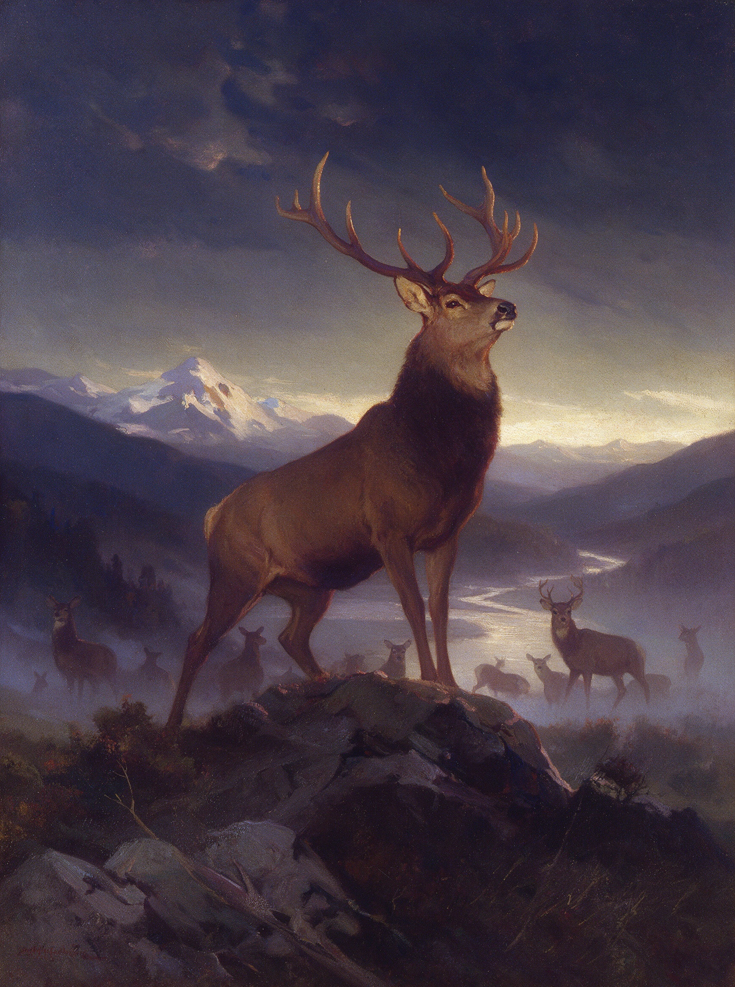 Snowy Mountain Stag Oil Painting