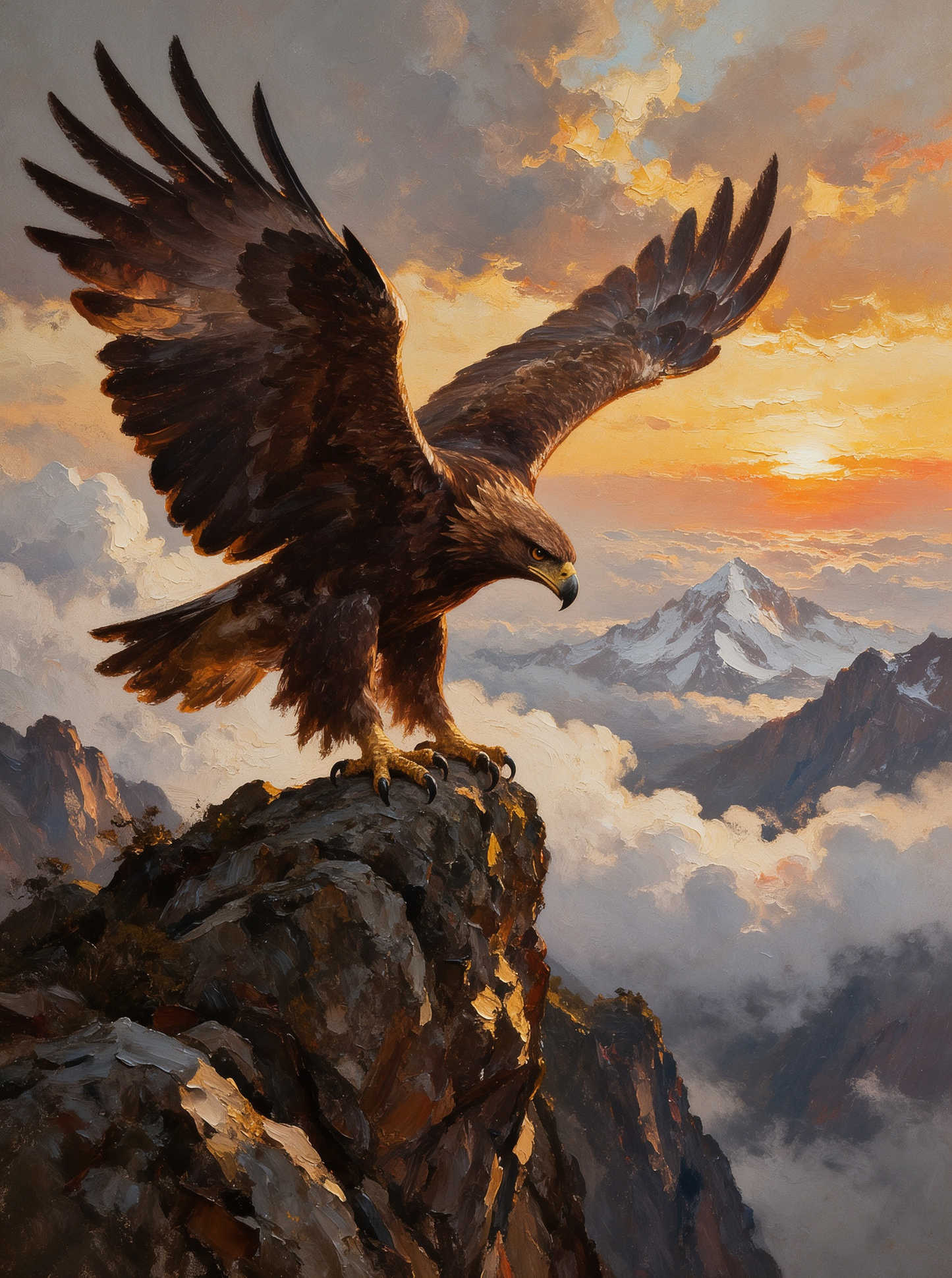 Majestic Eagle on Cliff Top Sunset Mountain