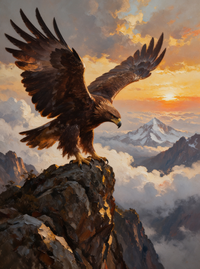 Majestic Eagle on Cliff Top Sunset Mountain