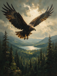 Majestic Eagle on Cliff Top Sunset Mountain