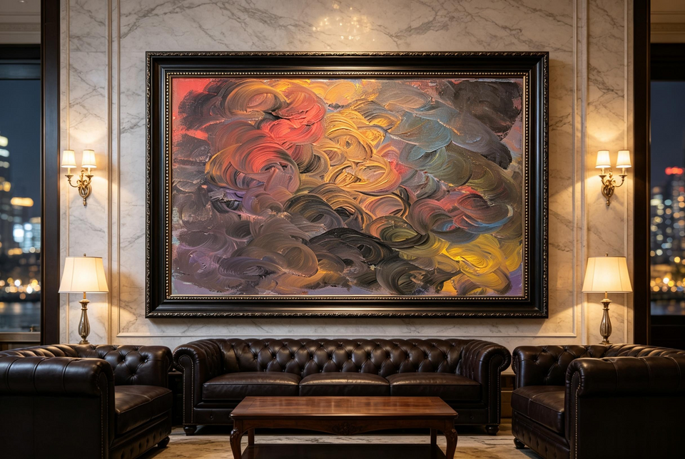 Swirling Cloud Abstract Oil Painting, Moody Textured Wall Art