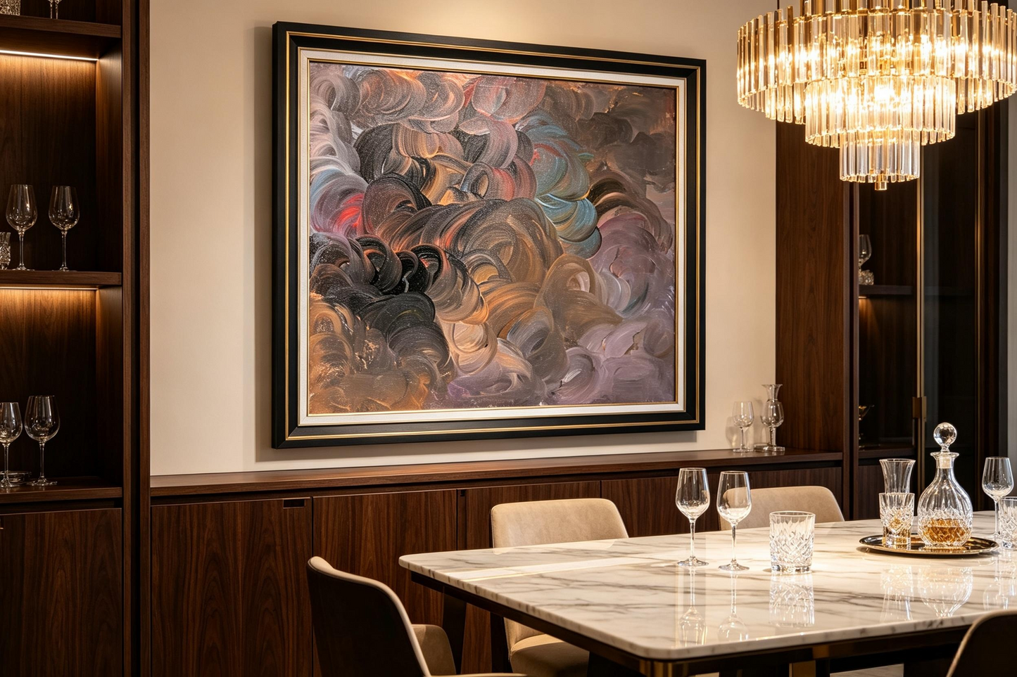 Swirling Cloud Abstract Oil Painting, Moody Textured Wall Art