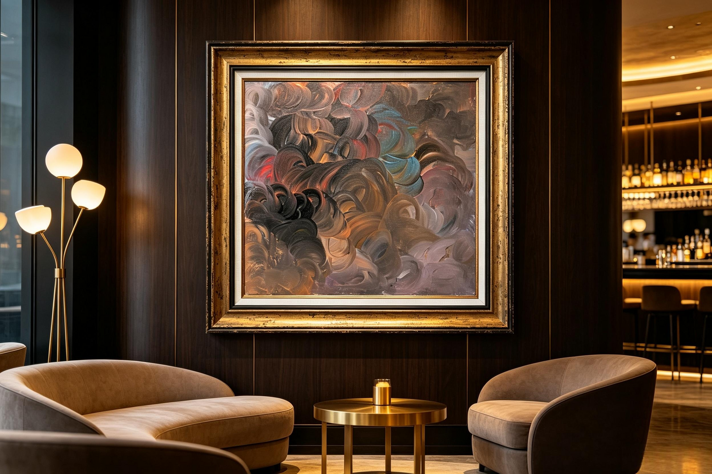 Swirling Cloud Abstract Oil Painting, Moody Textured Wall Art