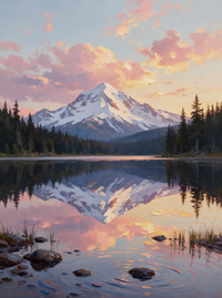 Pine Forest Lake Sunset Landscape