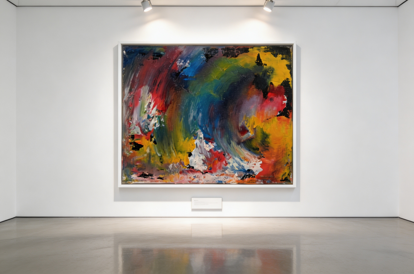 Abstract oil painting with swirling strokes of violet, crimson, indigo, and ochre