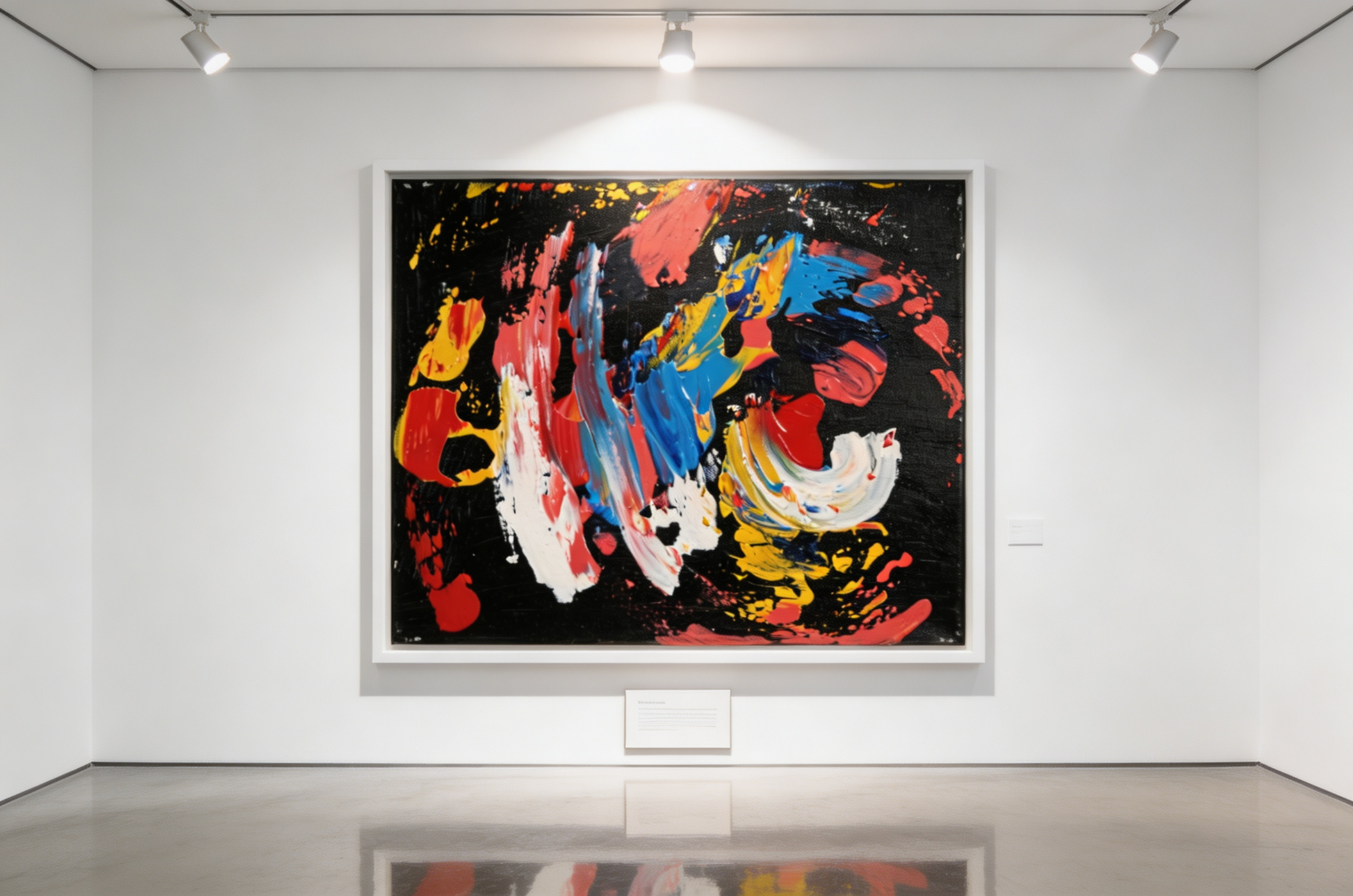Dramatic abstract oil painting with swirling colors on black background